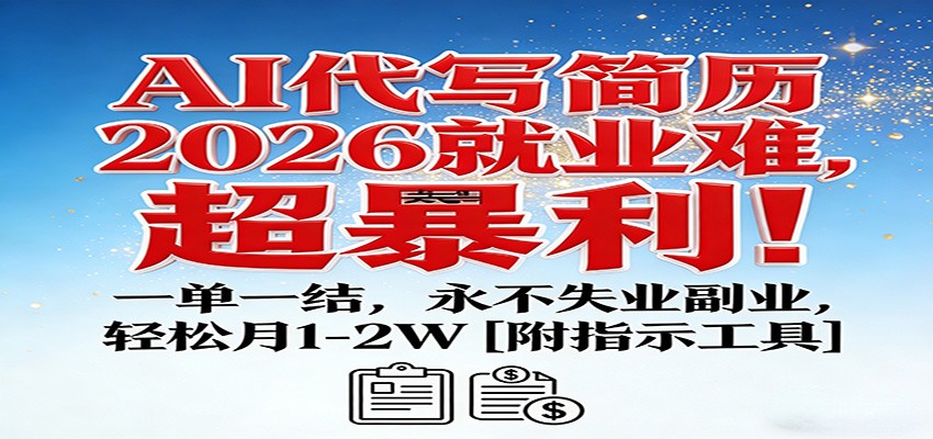 AI代写简历，2026就业难，超暴利！一单一结，永不失业副业，轻松月1-2W【附指令工具】-网创风向标