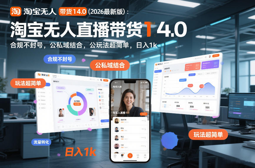 淘宝无人直播带货14.0(2026最新版)：合规不封号，公私域结合，玩法超简单，日入1k+【揭秘】-网创风向标