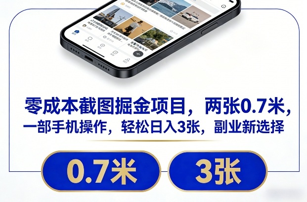 零成本截图掘金项目，两张0.7米，一部手机操作，轻松日入3张，副业新选择【揭秘】-网创风向标