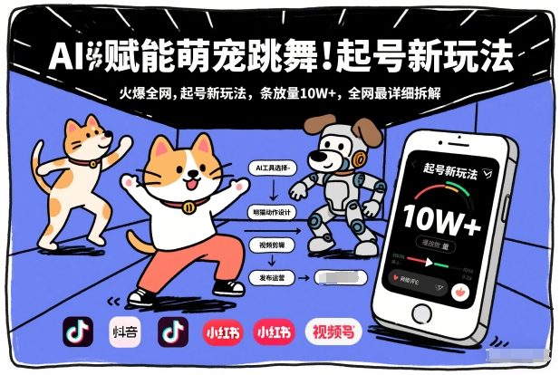 AI赋能萌宠跳舞，火爆全网，起号新玩法，条条播放量10W+，全网最详细拆解-网创风向标