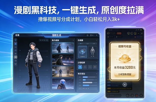 漫剧黑科技,一键生成,原创度拉满,撸爆视频号分成计划,小白轻松月入3k+-网创风向标