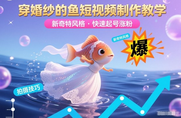 穿婚纱的鱼短视频制作教学，新奇特风格，快速起号涨粉-网创风向标