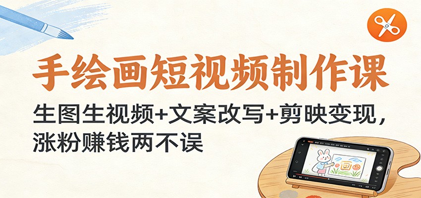 手绘画短视频制作课：生图生视频+文案改写+剪映变现，涨粉赚钱两不误-网创风向标