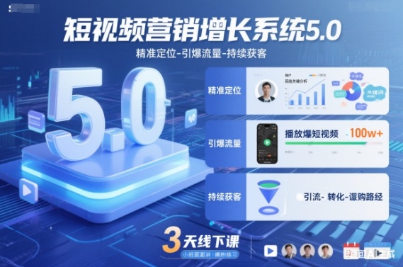 短视频营销增长系统5.0,精准定位-引爆流量-持续获客,3天线下课(音频+图片)-网创风向标