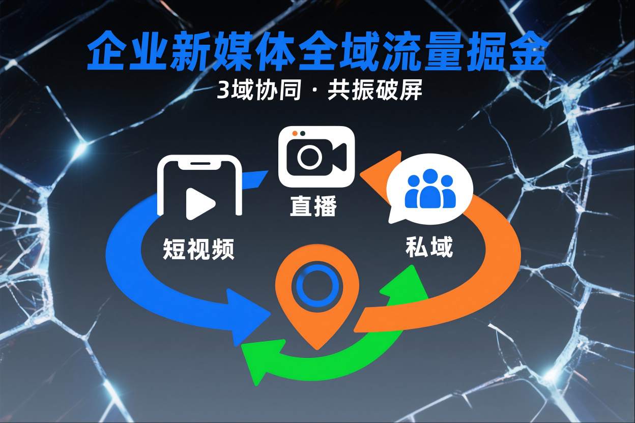 短视频全域商业模式，企业新媒体全域流量掘金，3域协同，共振破屏，短视频-直播-私域-地域-网创风向标