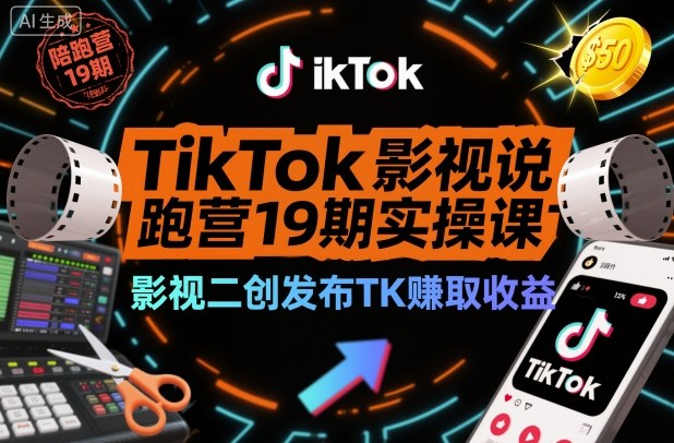 TikTok影视解说陪跑营19期实操课,影视二创发布TK賺取收益,万播收益50美金(更新)-网创风向标