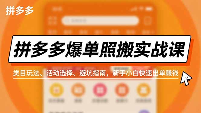 拼多多爆单照搬实战课,类目玩法、活动选择、避坑指南,新手小白快速出单赚钱-网创风向标