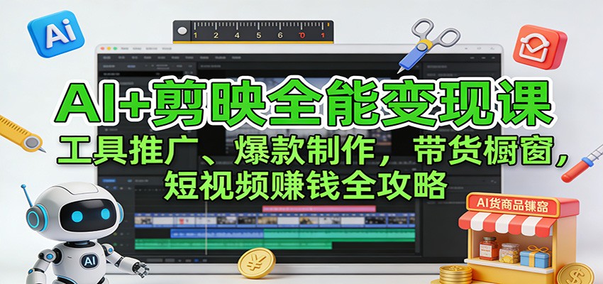 AI+剪映全能变现课：工具推广、爆款制作、带货橱窗，短视频赚钱全攻略-网创风向标