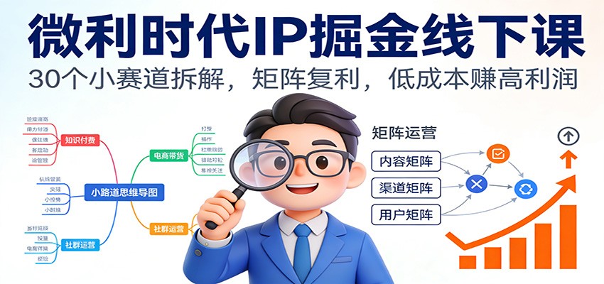 微利时代IP掘金线下课:30个小赛道拆解,矩阵复利,低成本赚高利润-网创风向标