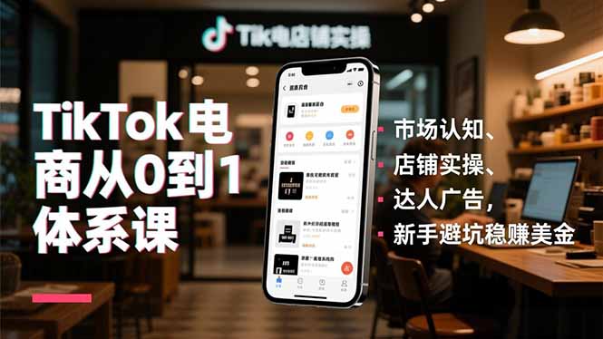 TikTok电商从0到1体系课,市场认知、店铺实操、达人广告,新手避坑稳赚美金-网创风向标