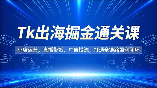 Tk出海掘金通关课，小店运营、直播带货、广告投流，打通全链路盈利闭环-网创风向标
