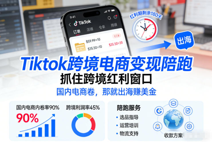 Tiktok跨境电商变现陪跑，抓住跨境红利窗口，国内电商卷，那就出海賺美金-网创风向标