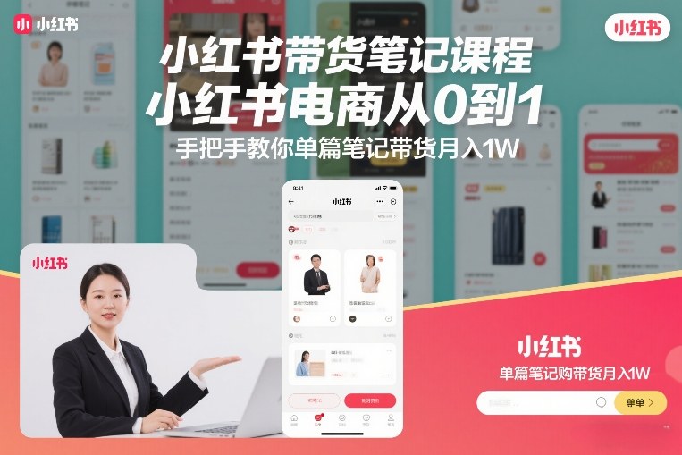 小红书带货笔记课程,小红书电商从0到1,手把手教你单篇笔记带货月入1W-网创风向标