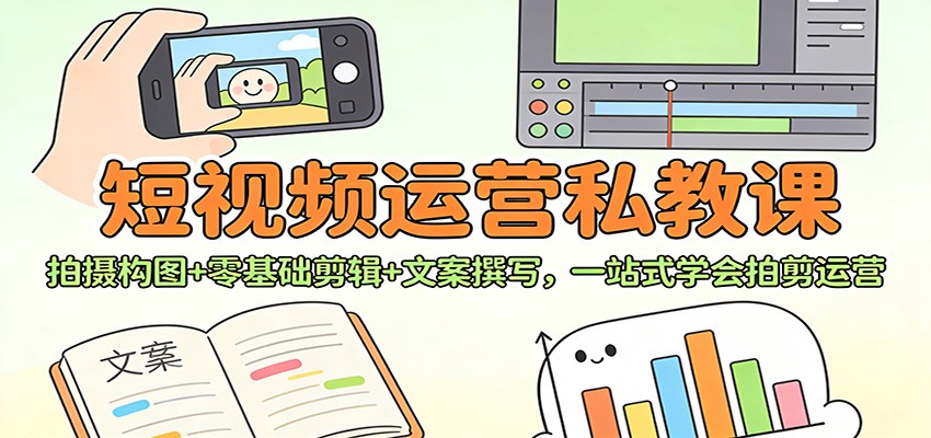 短视频运营私教课:拍摄构图+零基础剪辑 +文案撰写,一站式学会拍剪运营-网创风向标