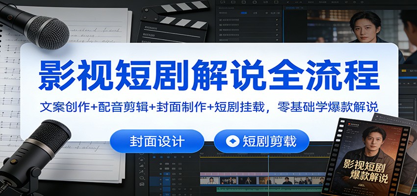 影视短剧解说全流程:文案创作+配音剪辑+封面制作+短剧挂载,零基础学爆款解说-网创风向标