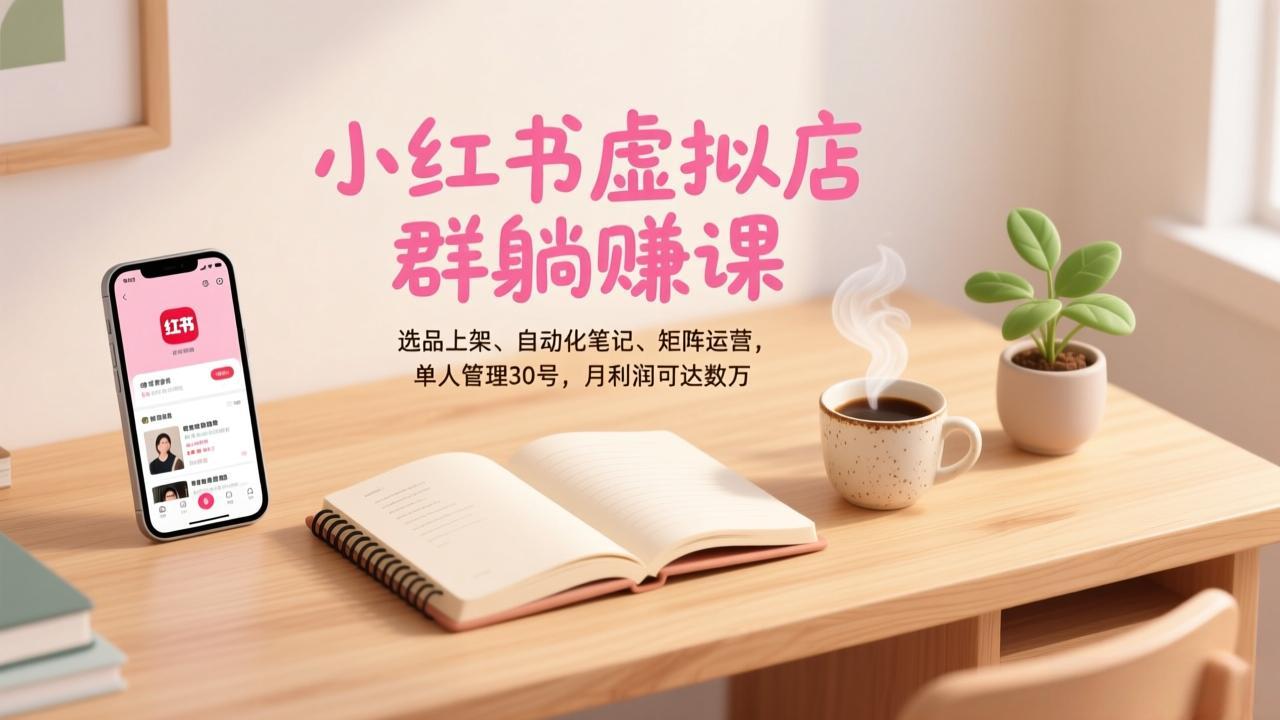 小红书虚拟店群躺赚课,选品上架、自动化笔记、矩阵运营,单人管理30号,月利润可达数万-网创风向标