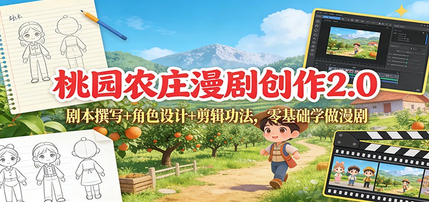 桃园农庄漫剧创作2.0：剧本撰写+角色设计+剪辑功法，零基础学做漫剧-网创风向标
