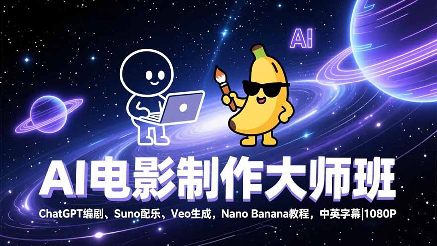 AI电影制作大师班:ChatGPT编剧、Suno配乐、Veo生成,Nano Banana教程,中英字幕|1080P-网创风向标