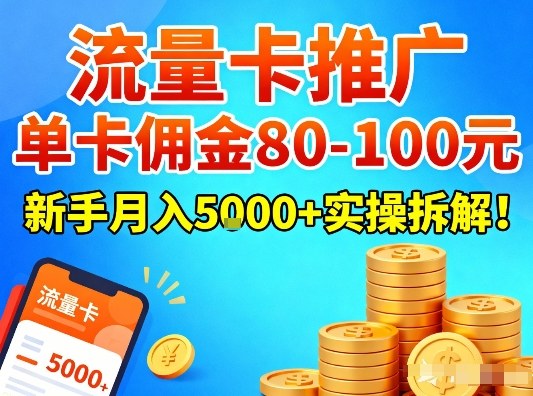 流量卡推广,单卡佣金80-100,新手月入5k+实操拆解!-网创风向标