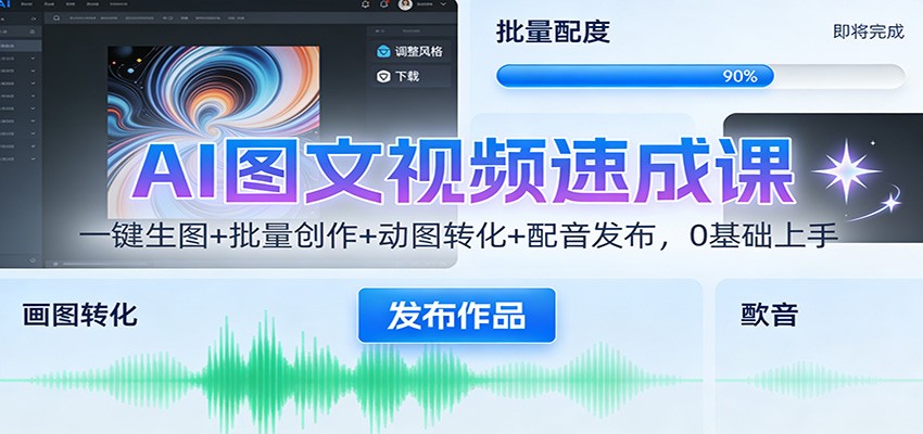 AI图文视频速成课：一键生图+批量创作+动图转化+配音发布，0基础上手-网创风向标