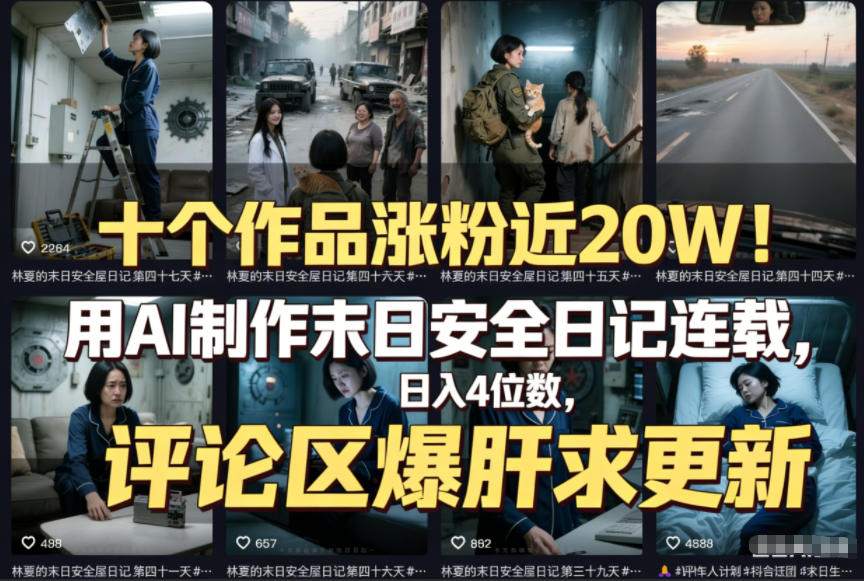 十个作品涨粉近20W！用AI制作末日安全日记连载，日入4位数，评论区爆肝求更新(附详细步骤)-网创风向标