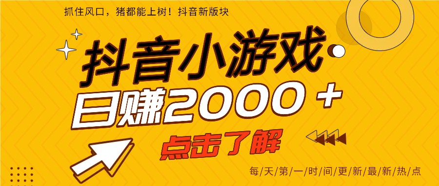 5年爆火的抖音小游戏项目，一部手机日入2000+-网创风向标