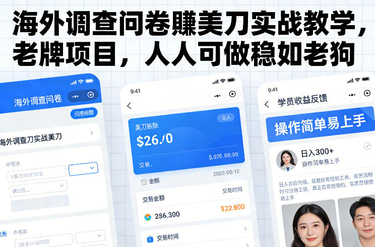 海外调查问卷賺美刀实战教学,老牌项目,人人可做稳如老狗-网创风向标