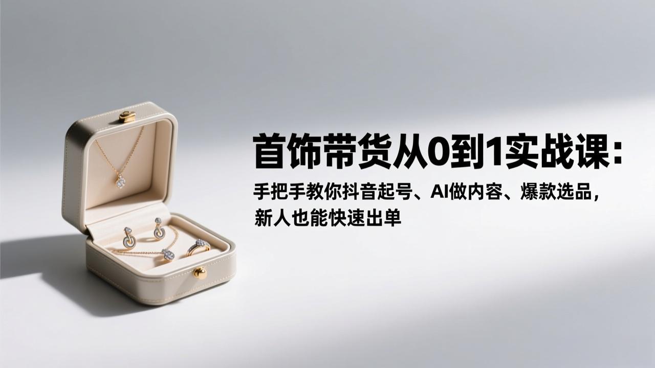 首饰带货从0到1实战课：手把手教你抖音起号、AI做内容、爆款选品，新人也能快速出单-网创风向标