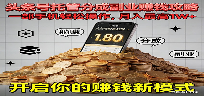 全程托管今日头条，一部手机就可以开干，最高躺赚1W+-网创风向标