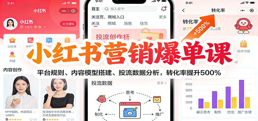小红书营销爆单课：平台规则、内容模型搭建、投流数据分析，转化率提升500%-网创风向标