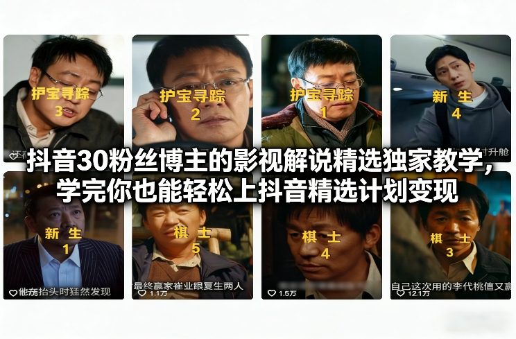 抖音30粉丝博主的影视解说精选独家教学,学完你也能轻松上抖音精选计划变现-网创风向标