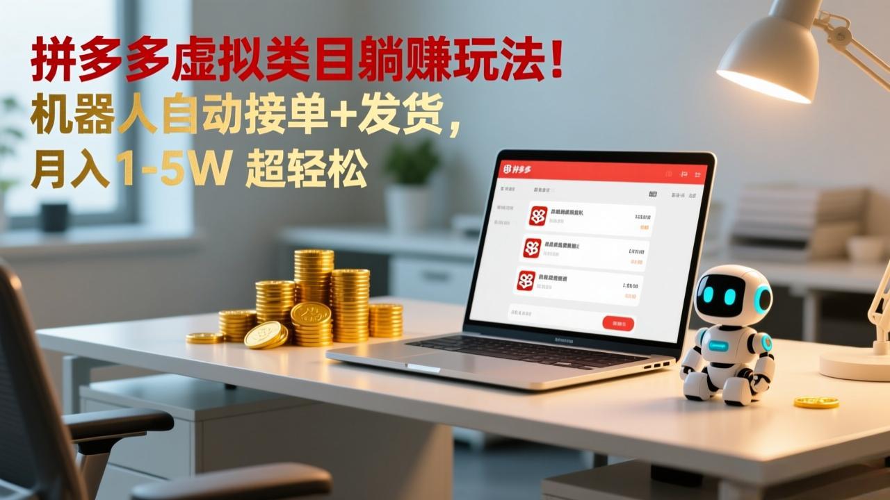 多多虚拟类目躺赚玩法！机器人自动接单+发货，月入 1-5W 超轻松-网创风向标