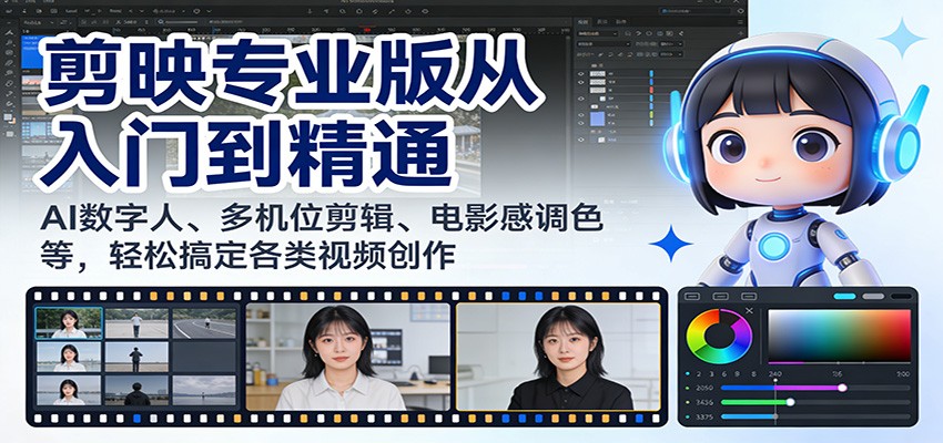 剪映专业版从入门到精通:AI数字人、多机位剪辑、电影感调色等,轻松搞定各类视频创作-网创风向标