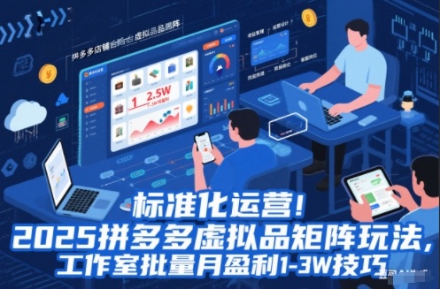 标准化运营!2025拼多多虚拟品矩阵玩法,工作室批量月盈利1-3W技巧【揭秘】-网创风向标