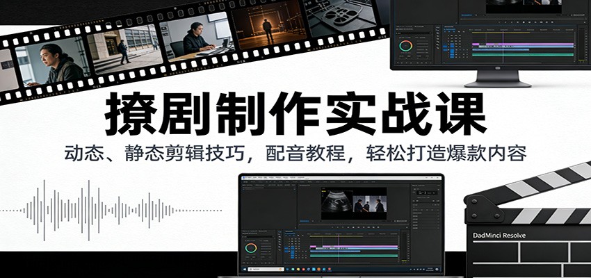撩剧制作实战课：动态、静态剪辑技巧，配音教程，轻松打造爆款内容-网创风向标