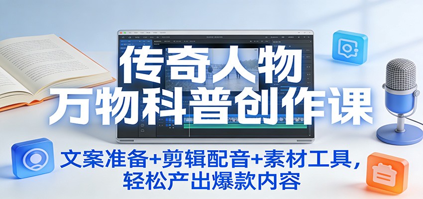 传奇人物万物科普创作课:文案准备+剪辑配音+素材工具,轻松产出爆款内容-网创风向标