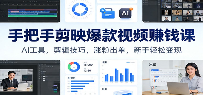 手把手剪映爆款视频赚钱课：AI工具，剪辑技巧，涨粉出单，新手轻松变现-网创风向标