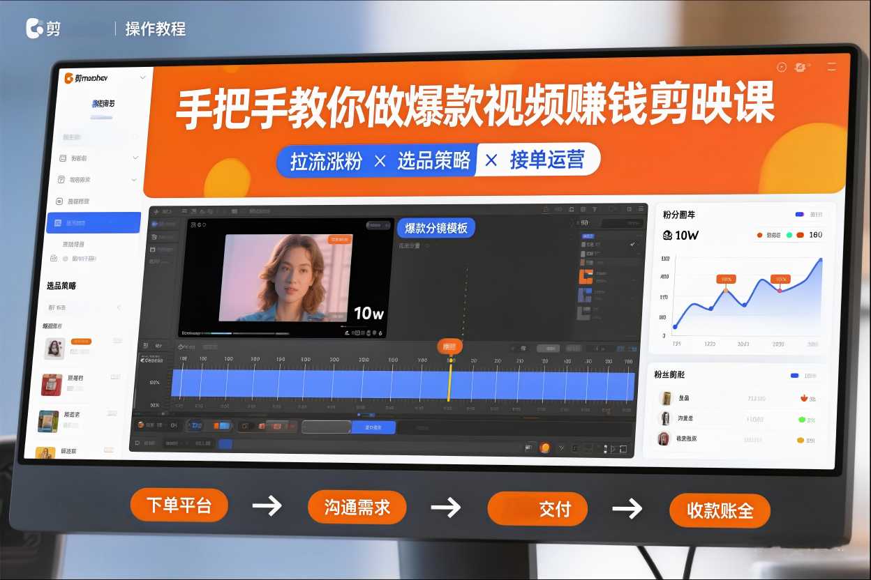 手把手教你做爆款视频赚钱剪映课，手把手教学拉流涨粉、选品策略和接单运营(更新2026)-网创风向标