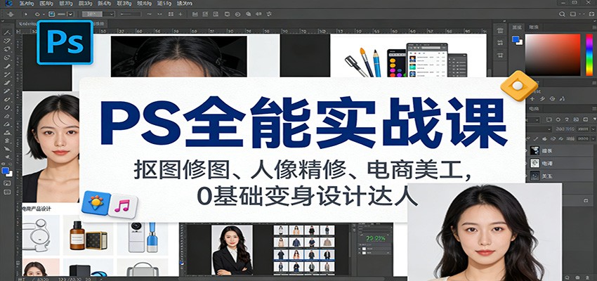 PS全能实战课：抠图修图、人像精修、电商美工，0基础变身设计达人-网创风向标