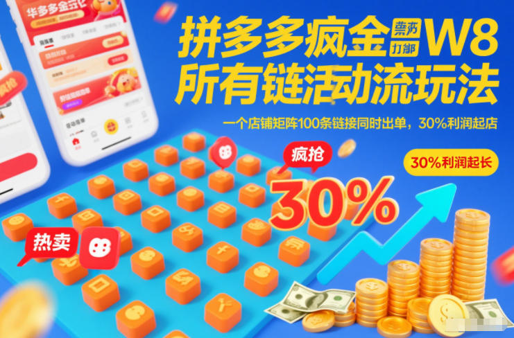 拼多多疯狂活动流玩法,所有链接全部打标,一个店铺矩阵100条链接同时出单,30%利润起店-网创风向标