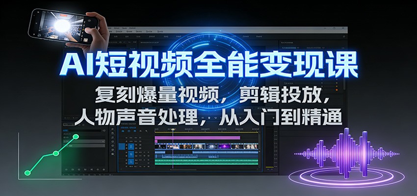 AI短视频全能变现课:复刻爆量视频,剪辑投放,人物声音处理,从入门到精通-网创风向标