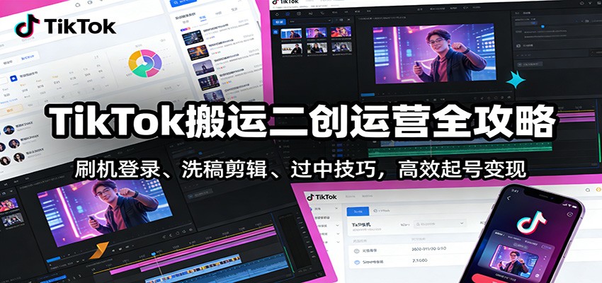 TikTok搬运二创运营全攻略：刷机登录、洗稿剪辑 、过中技巧，高效起号变现-网创风向标