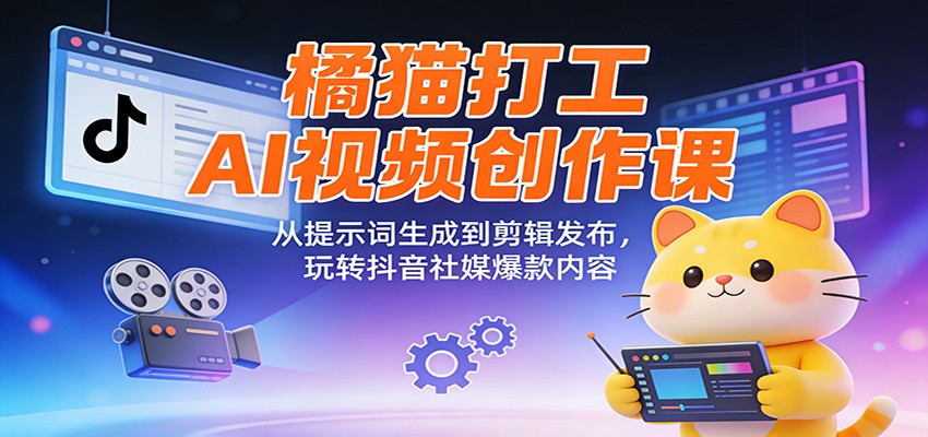 橘猫打工AI视频创作课：从提示词生成到剪辑发布，玩转抖音社媒爆款内容-网创风向标