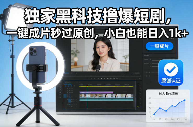 独家黑科技撸爆短剧,一键成片秒过原创,小白也能日入1k+【揭秘】-网创风向标