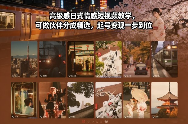 高级感日式情感短视频教学，可做伙伴分成精选，起号变现一步到位-网创风向标