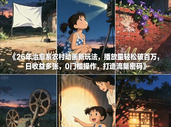 26年治愈系农村动画新玩法，播放量轻松破百万，日收益多张，0门槛操作，打造流量密码-网创风向标